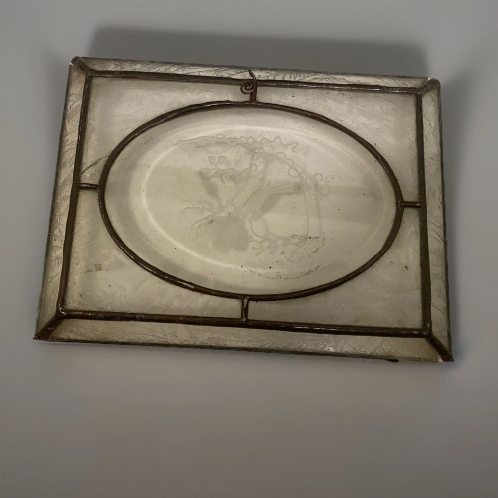 1930s Art Deco Glass Vanity Jewelry Tray Bird Motif Architectural Salvage Decor - Picture 6 of 6